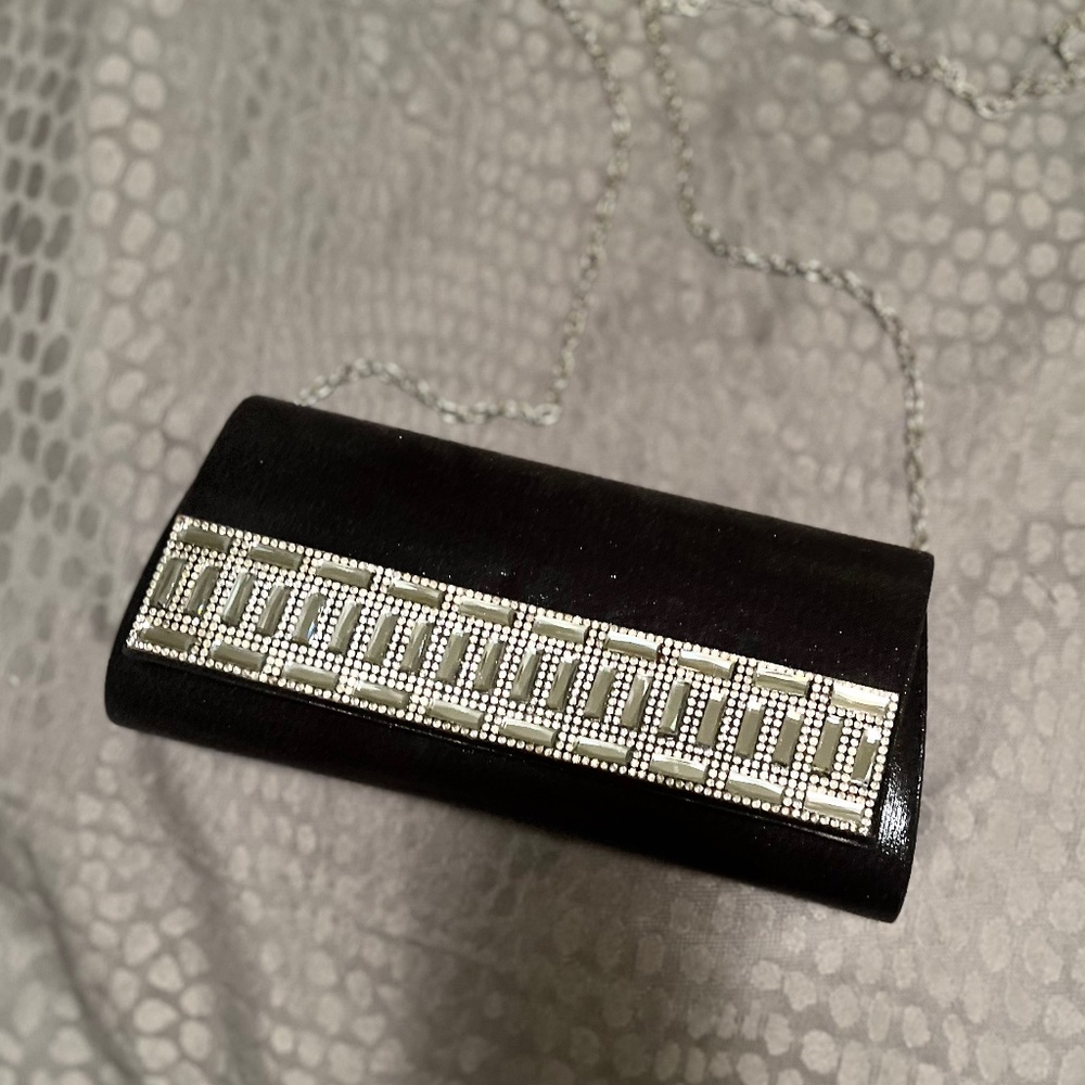 Black rhinestone encrusted evening clutch bag